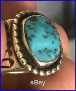 Vintage Large Hand Made Sterling Silver Men's Turquoise Ring Size 11 Signed