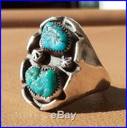 Vintage Large Men's Blue & Green Nugget Turquoise Sterling Silver Ring size 10