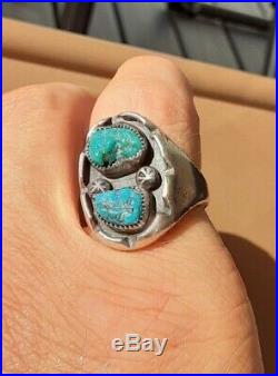 Vintage Large Men's Blue & Green Nugget Turquoise Sterling Silver Ring size 10