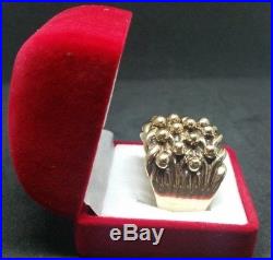 Vintage Large Mens 9ct Solid Gold 4 Row Keeper Gents Ring Size W