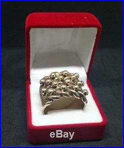 Vintage Large Mens 9ct Solid Gold 4 Row Keeper Gents Ring Size Z + 4