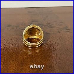 Vintage Large Turquoise Statement Ring 18K Yellow Gold Diamond 10 Mens Signet