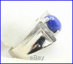 Vintage Linde Blue Star Sapphire Mens Ring 14k White Gold
