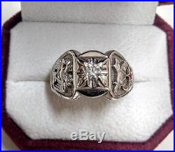 Vintage MASONIC/SHRINERS Mens Ring 14K White Gold. 40ct Diamond Size 12.5