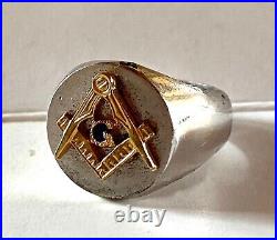 Vintage MASONIC Sterling Silver RING Size 9 New Old Stock 925 Freemason Symbols