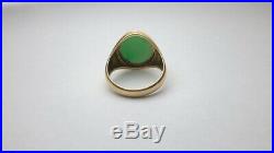 Vintage MCM Men's or Unisex Asian Green Jade Cabochon 18K Gold Ring Size 9.25