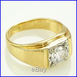 Vintage MENS 14K Yellow Gold Lab Created White SAPPHIRE RING 7.7 Gram Size 7.25