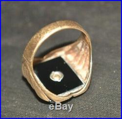 Vintage MEN'S 10K SOLID GOLD 5.7g ESTATE RING withONYX AND DIAMOND Sz. 9