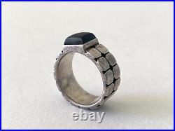 Vintage MID Century Modern Sterling Silver Dbl Square Relief Onyx Mens Ring Sz. 9