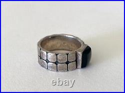 Vintage MID Century Modern Sterling Silver Dbl Square Relief Onyx Mens Ring Sz. 9