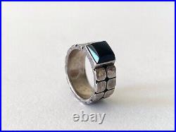 Vintage MID Century Modern Sterling Silver Dbl Square Relief Onyx Mens Ring Sz. 9