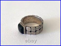 Vintage MID Century Modern Sterling Silver Dbl Square Relief Onyx Mens Ring Sz. 9