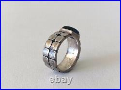 Vintage MID Century Modern Sterling Silver Dbl Square Relief Onyx Mens Ring Sz. 9