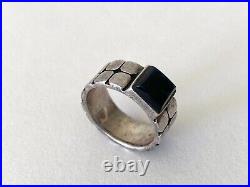 Vintage MID Century Modern Sterling Silver Dbl Square Relief Onyx Mens Ring Sz. 9