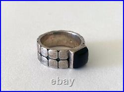 Vintage MID Century Modern Sterling Silver Dbl Square Relief Onyx Mens Ring Sz. 9