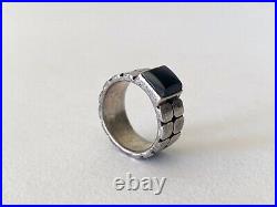 Vintage MID Century Modern Sterling Silver Dbl Square Relief Onyx Mens Ring Sz. 9