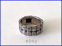 Vintage MID Century Modern Sterling Silver Dbl Square Relief Onyx Mens Ring Sz. 9