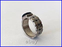 Vintage MID Century Modern Sterling Silver Dbl Square Relief Onyx Mens Ring Sz. 9