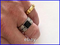 Vintage MID Century Modern Sterling Silver Dbl Square Relief Onyx Mens Ring Sz. 9