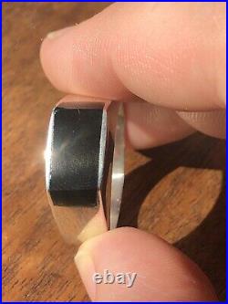 Vintage MID Century Modern Sterling Silver Onyx Mens Minimalist Ring Sz 11.5