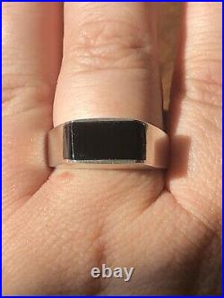 Vintage MID Century Modern Sterling Silver Onyx Mens Minimalist Ring Sz 11.5