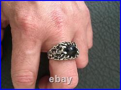 Vintage MID Century Modernist Sterling Silver Onyx Mens Brutalist Ring Sz. 10