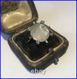 Vintage Man in the Moon Ring, Diamond Man in the Moon Ring, 18 Ct Moonstone ring