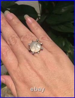 Vintage Man in the Moon Ring, Diamond Man in the Moon Ring, 18 Ct Moonstone ring