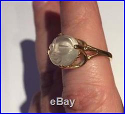 Vintage Man in the Moon Ring, Moonstone Man in the Moon Gold Ring, 10 Ct, divine