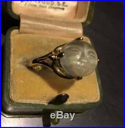 Vintage Man in the Moon Ring, Moonstone Man in the Moon Gold Ring, 10 Ct, divine