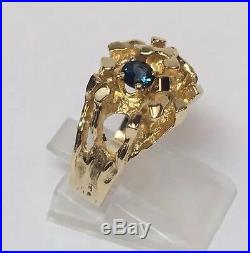 Vintage Mans 14k Yellow Gold Blue Spinel Nugget Ring Sz 8.5 Mens Magma Unisex