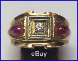 Vintage Mans 14k Yellow Gold Ruby & Vvs Diamond Ring Sz 9.25 Mens High Quality