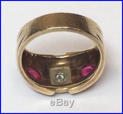 Vintage Mans 14k Yellow Gold Ruby & Vvs Diamond Ring Sz 9.25 Mens High Quality