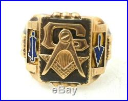 Vintage Mans Blue Lodge Masonic Ring 10K White & Yellow Gold UNUSUAL