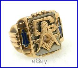 Vintage Mans Blue Lodge Masonic Ring 10K White & Yellow Gold UNUSUAL