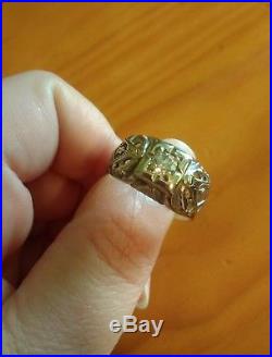 Vintage Masonic Diamond Ring 10K Two Tone Gold Men's Size 8 Freemasonry Shriners