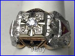 Vintage Masonic Mens Ring 32° White & Yellow 10k Enamel. 25 Diamond (J727)