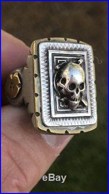 Vintage Men Mexican Biker Skull & Crossbones Antique Ring