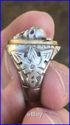 Vintage Men Mexican Biker Skull & Crossbones Sterling Silver Antique Ring