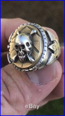 Vintage Men Mexican Biker Skull & Crossbones Sterling Silver Antique Ring