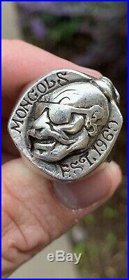 Vintage Men Official Mongols Mexican Bikers Club Antique Huge Ring! 925 Sterling