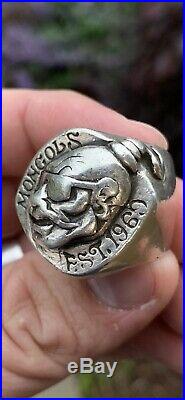 Vintage Men Official Mongols Mexican Bikers Club Antique Huge Ring! 925 Sterling