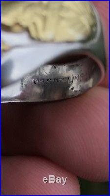 Vintage Men Ostby Barton Roman Soldier Egyptian Antique Signet Sterling 10K Ring