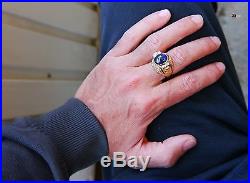 Vintage Men Ring solid 18K Yellow Gold 10.5 ct Sapphire Diamonds Size US10/13.4