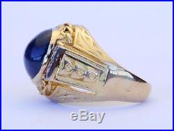 Vintage Men Ring solid 18K Yellow Gold 10.5 ct Sapphire Diamonds Size US10/13.4