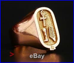 Vintage Men Unisex Egyptian ABC Signet Ring solid 18K Gold US 8.5 / 9.5 gr