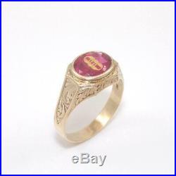 Vintage Men's 10K Yellow Gold Ring Pink Ruby Locking Rings Symbol Size 11 1/4