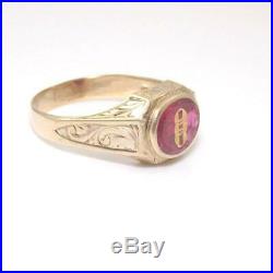 Vintage Men's 10K Yellow Gold Ring Pink Ruby Locking Rings Symbol Size 11 1/4