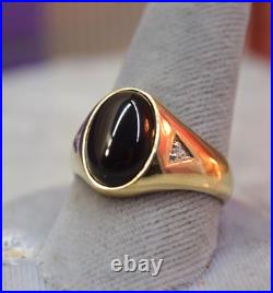 Vintage Men's 10K yellow gold black onyx cabochon diamond ring sz 12.5