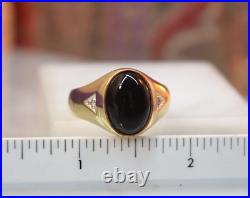 Vintage Men's 10K yellow gold black onyx cabochon diamond ring sz 12.5